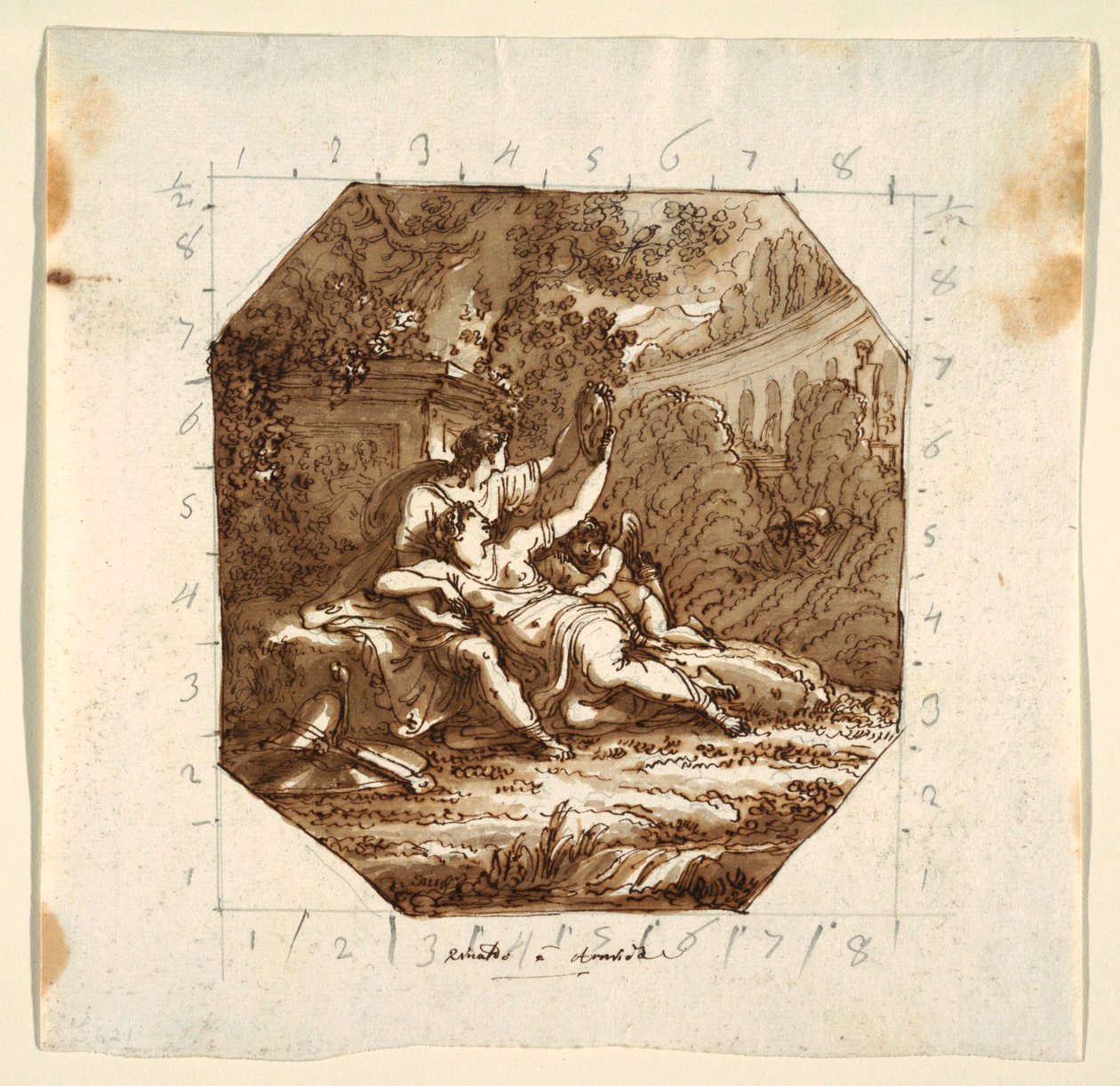 Dessin, projet de plafond avec Rinaldo et Armida, Palazzo Milzetti, Faenza, 1804-05 - Unknown artistUnknown artist
