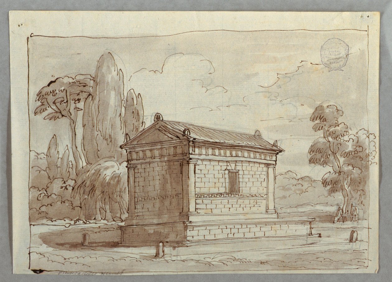Dessin, Temple classique dans un paysage, vers 1805 - Unknown artistUnknown artist
