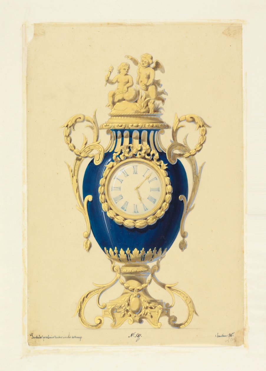 Dessin, horloge placée dans une porcelaine, vers 1855 - Unknown artistUnknown artist