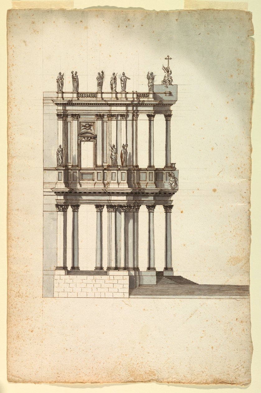 Dessin, Copie du projet de concours de Vanvitelli pour la façade de S. Giovanni in Laterano, 1763, d