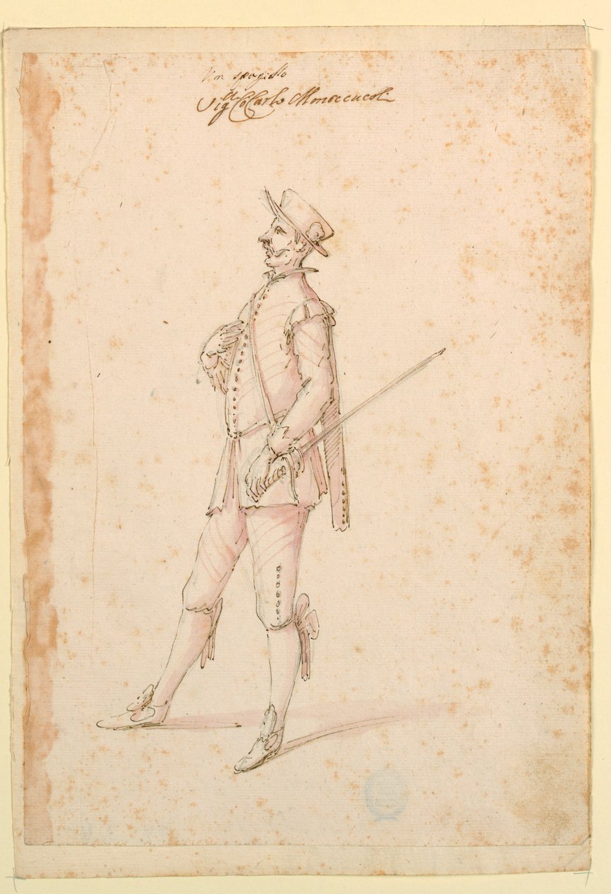 Dessin, création de costumes : Un capitaine pour un ballet, vers 1720 - Unknown artistUnknown artist