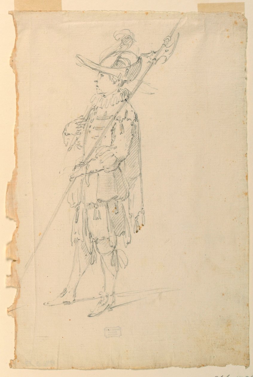 Dessin, création de costumes : Un hallebardier pour un ballet, vers 1720 - Unknown artistUnknown artist