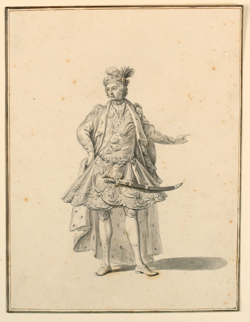 Dessin, conception des costumes : Prince persan, pour une production scénique conçue par Giuseppe Galli Bibiena, 1719 - Unknown artistUnknown artist
