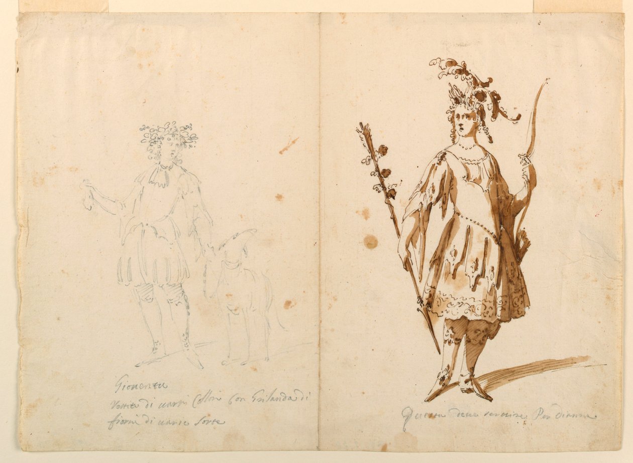 Dessin, création de costumes : Jeunesse et Diane pour un ballet, vers 1720 - Unknown artistUnknown artist