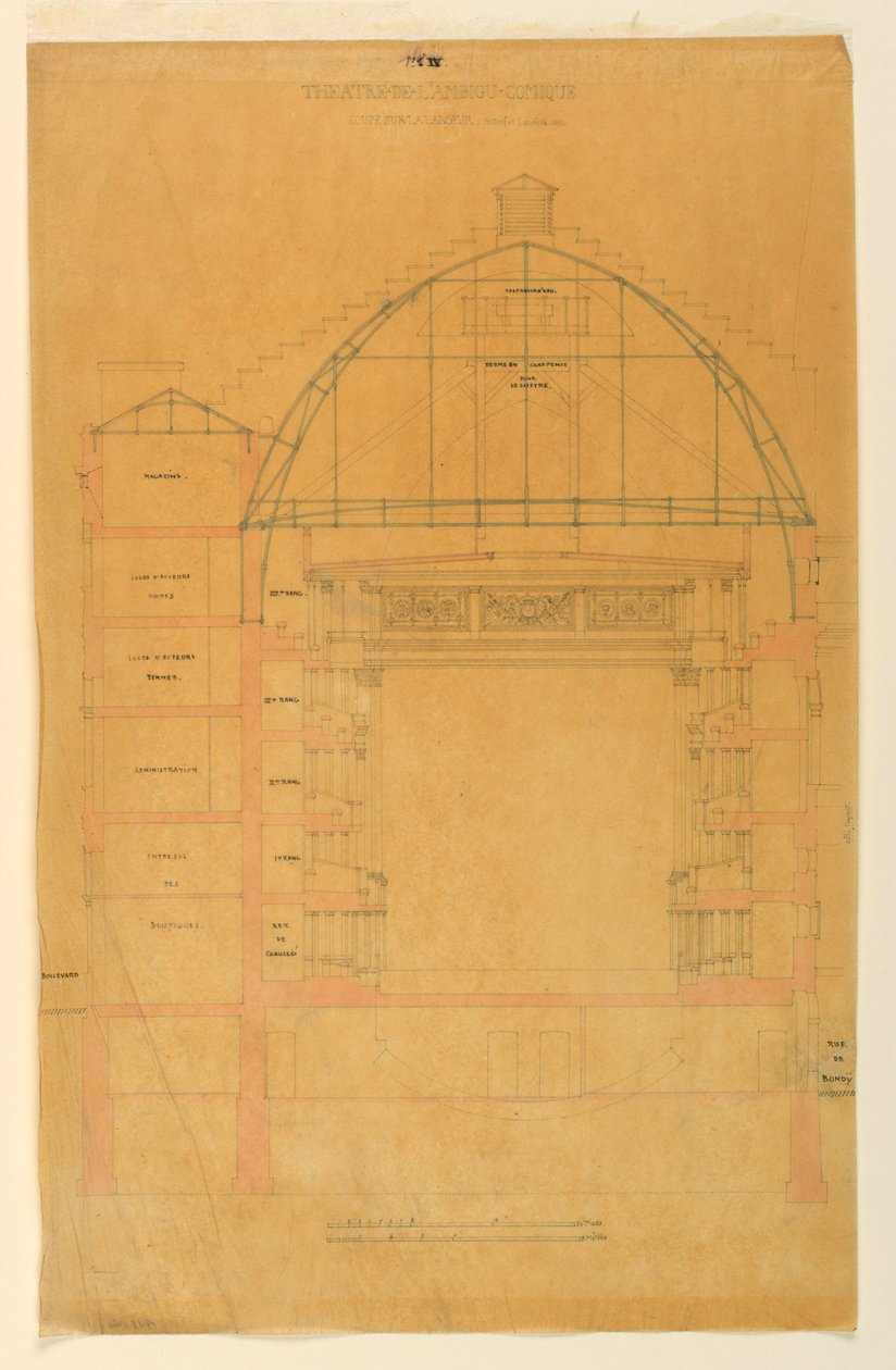 Dessin, coupe transversale du Théâtre de l