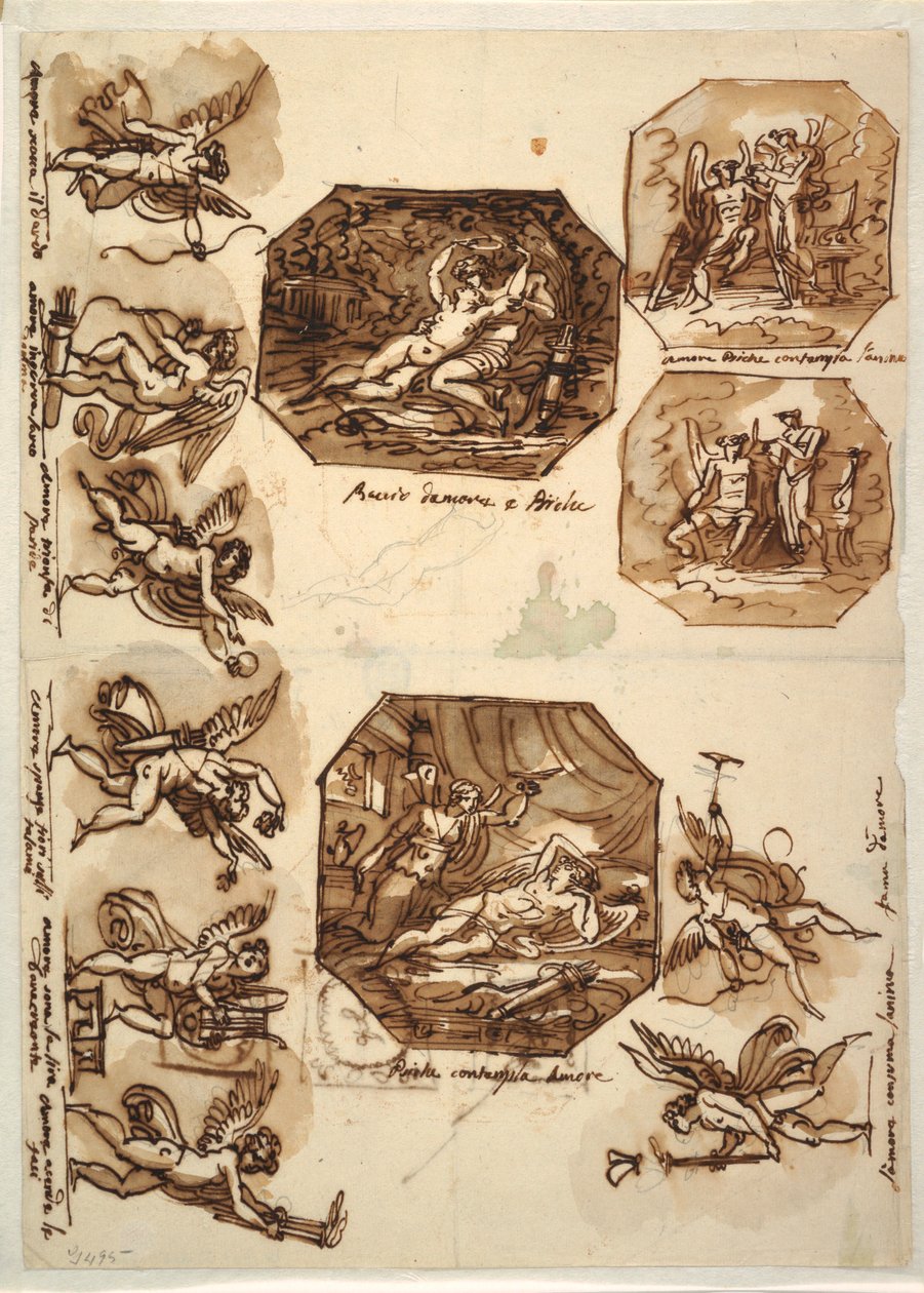 Dessin, Cupidon et Psyché : Quatre octogones et huit dessins de Cupidon, 1810-15 - Unknown artistUnknown artist