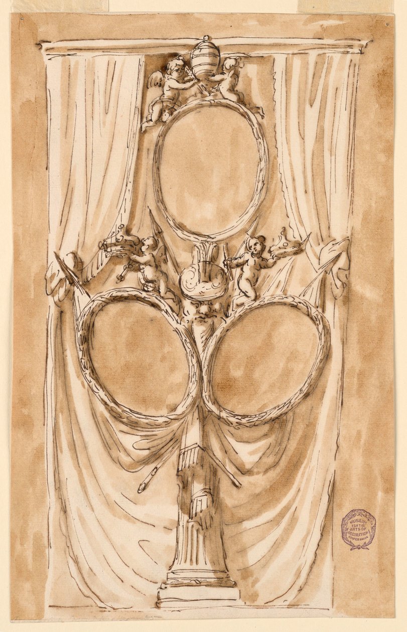 Dessin, Décoration pour le portrait du pape Pie VI et du couple royal, vers 1790 - Unknown artistUnknown artist