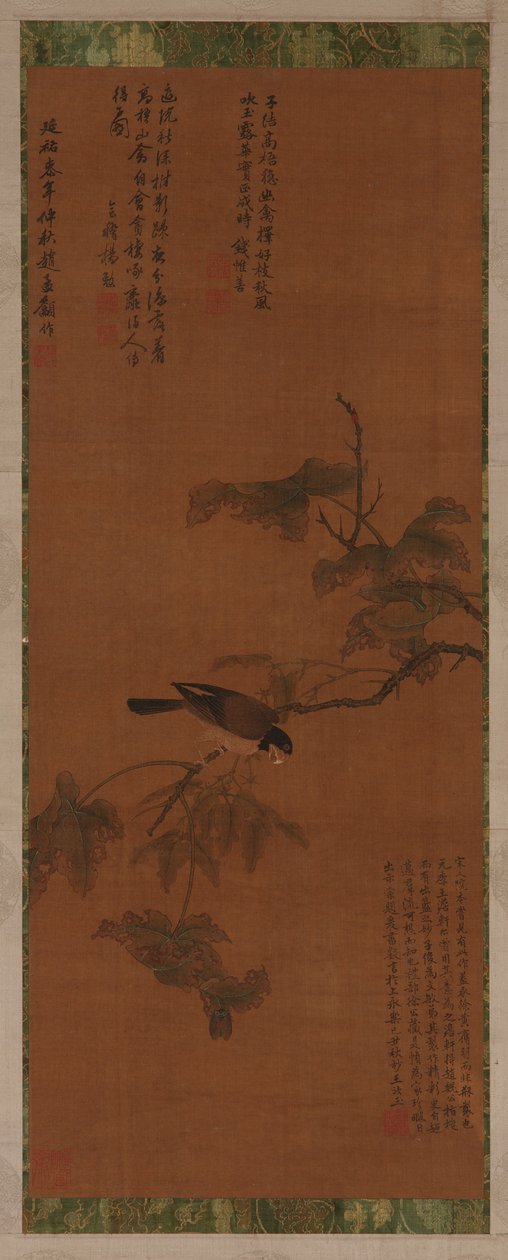 Un oiseau sur une branche feuillue - Unknown artist