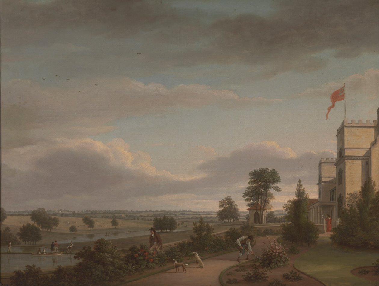 Maison de campagne dans un paysage fluvial, précédemment identifié comme Oatlands - Unknown artist