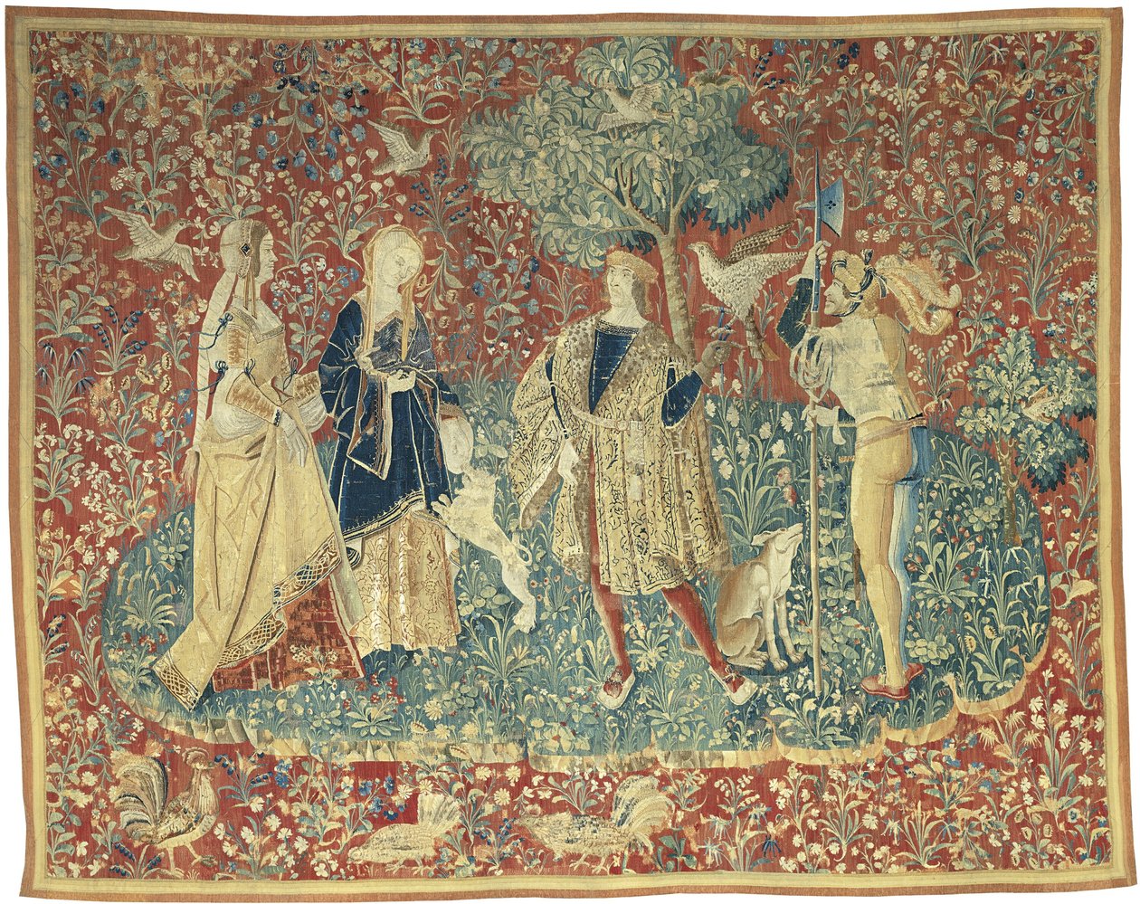 Un fauconnier avec deux dames et un fantassin - Unknown artist