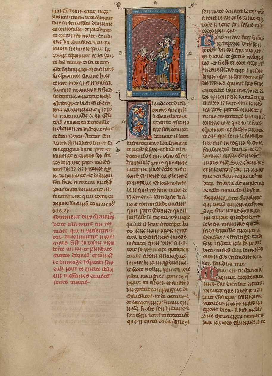 Un chevalier présente une corne d