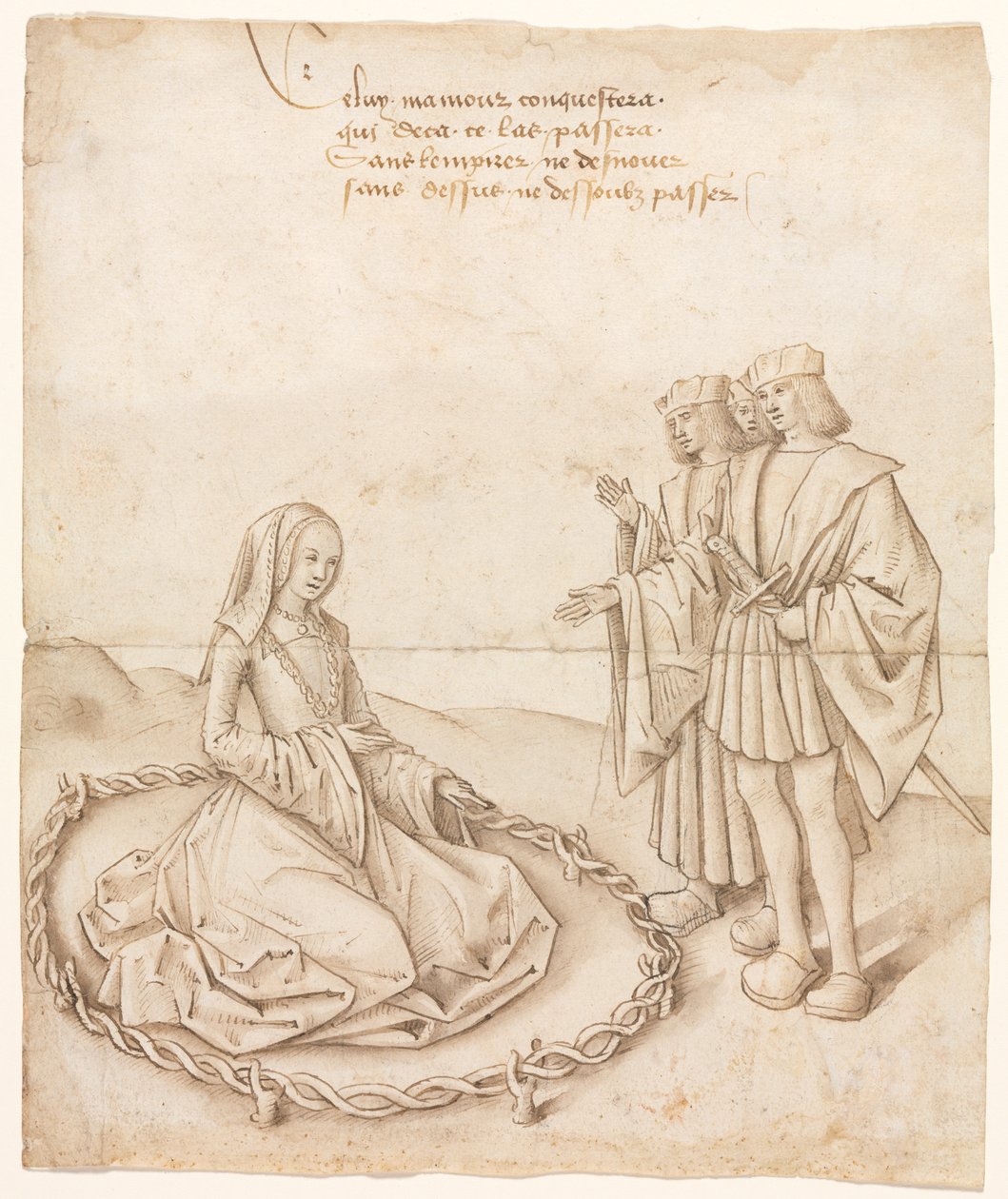 Une dame avec trois prétendants - Unknown artist