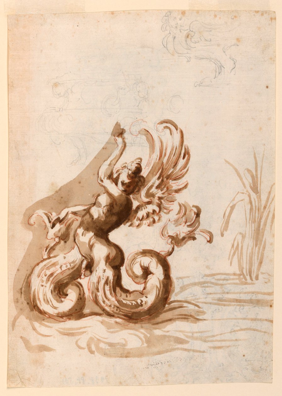 Un hermaphrodite ailé et esquisses pour un bol - Unknown artist
