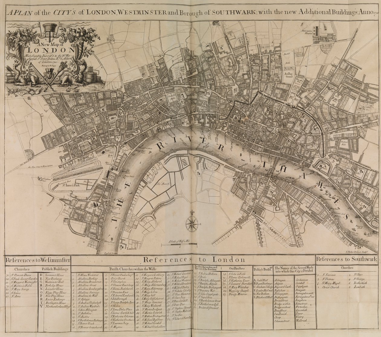 Plan de la ville de Londres, Westminster, borough de Southwark et la rivière Thames - Unknown artist