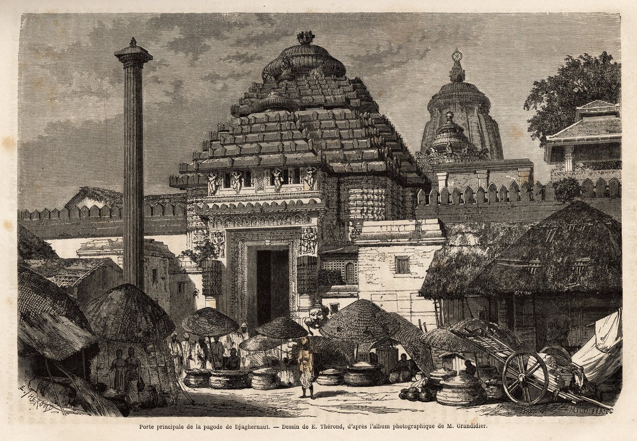 Une promenade populaire devant la porte principale de la pagode Djaghernaut (construite vers 1200), ville sainte et site de pèlerinage dans le sud du Bengale. Gravure pour illustrer le voyage dans les provinces méridionales de l