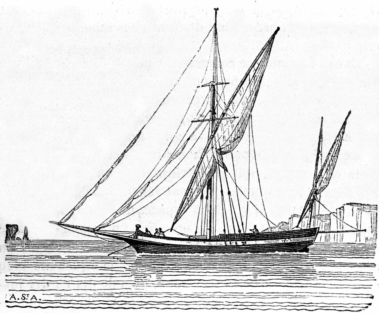 Une tartane, un petit bateau avec un grand mât de la Méditerranée. - Unknown artist