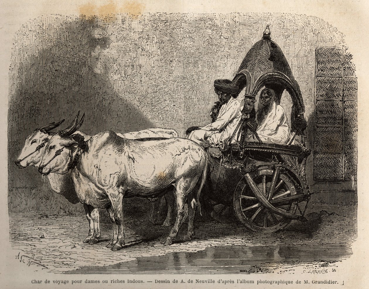 Un char de voyage tiré par deux bœufs blancs - Unknown artist
