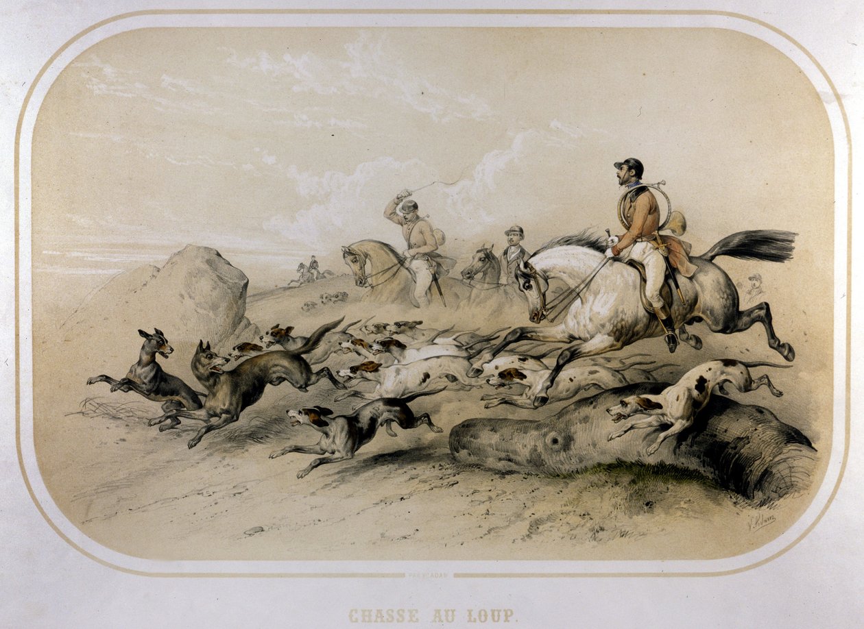 Une chasse au loup. Gravure du 19ème siècle. - Unknown artist