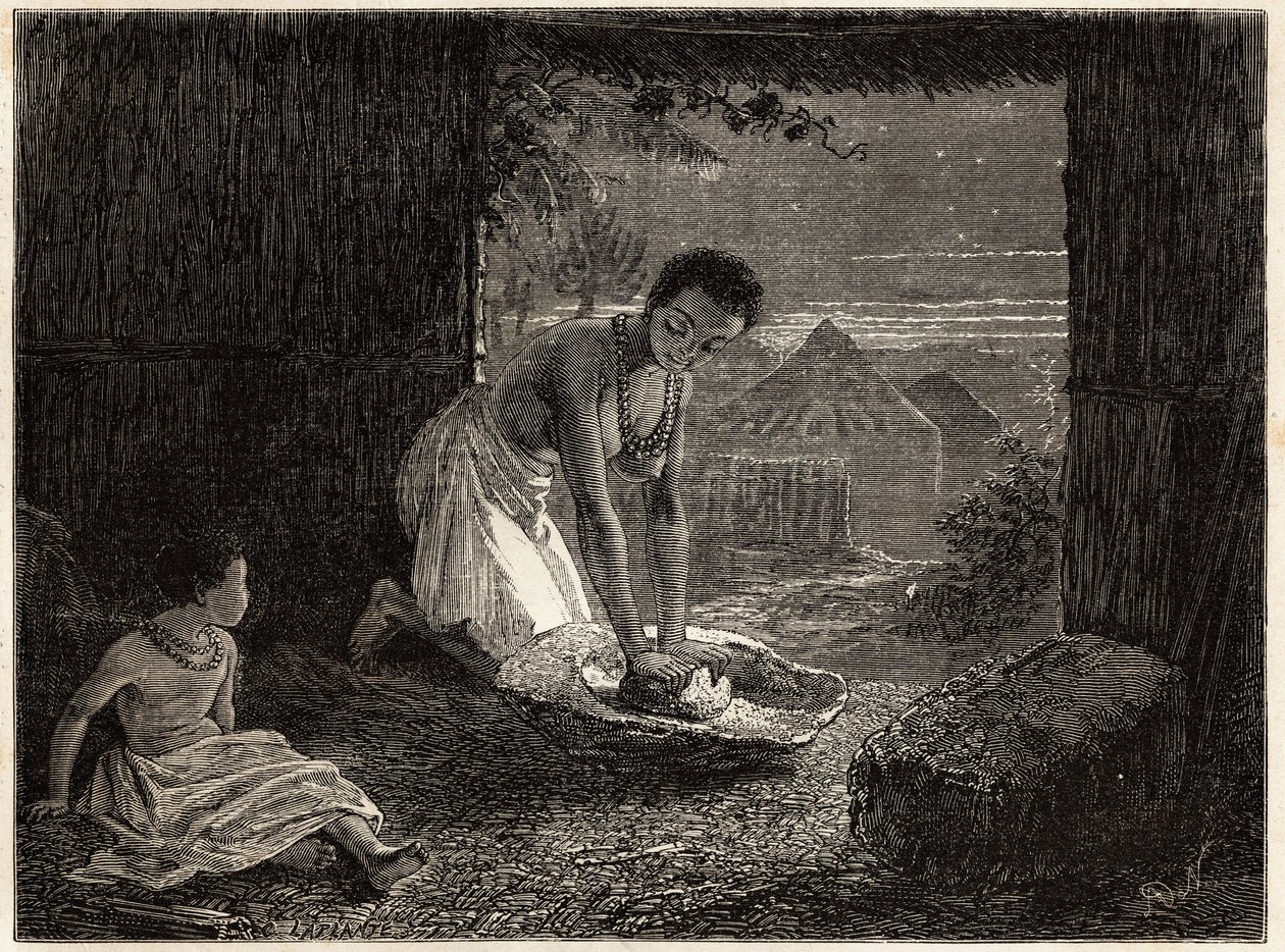 Une femme moulant du grain dans un brûleur - Unknown artist
