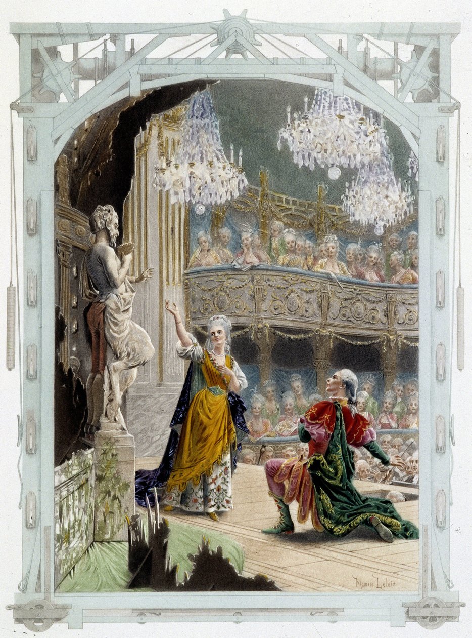 Acteurs sur une scène de théâtre - dans "Une femme de qualité au siècle passé" - Unknown artist