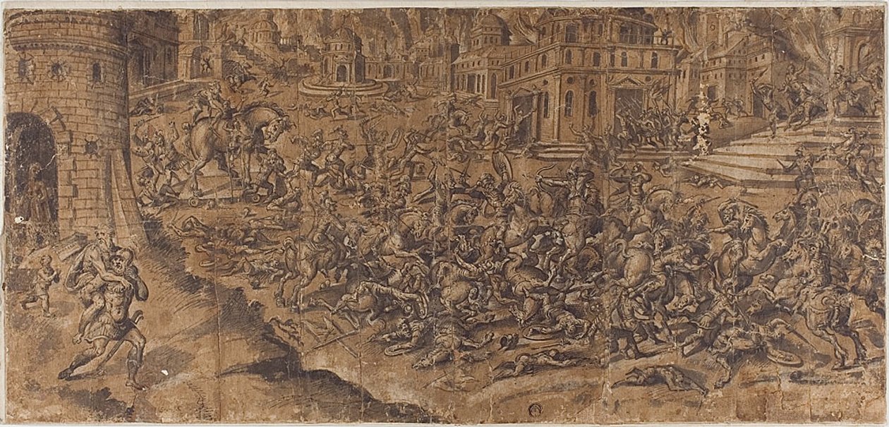 Énée quitte la ville de Troie en flammes - Unknown artist