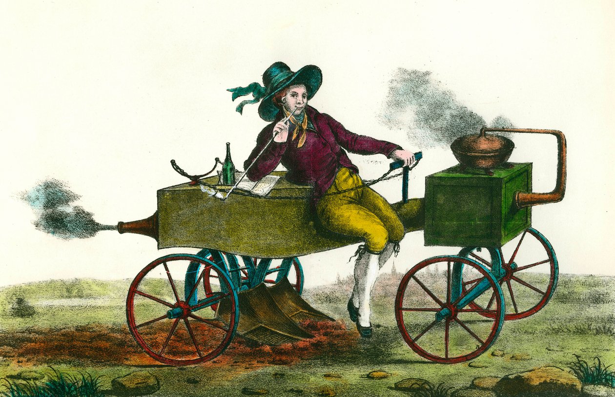 Agriculture : scène de labourage avec une machine à vapeur en 1834. Gravure anonyme de 1834. Collection privée - Unknown artist