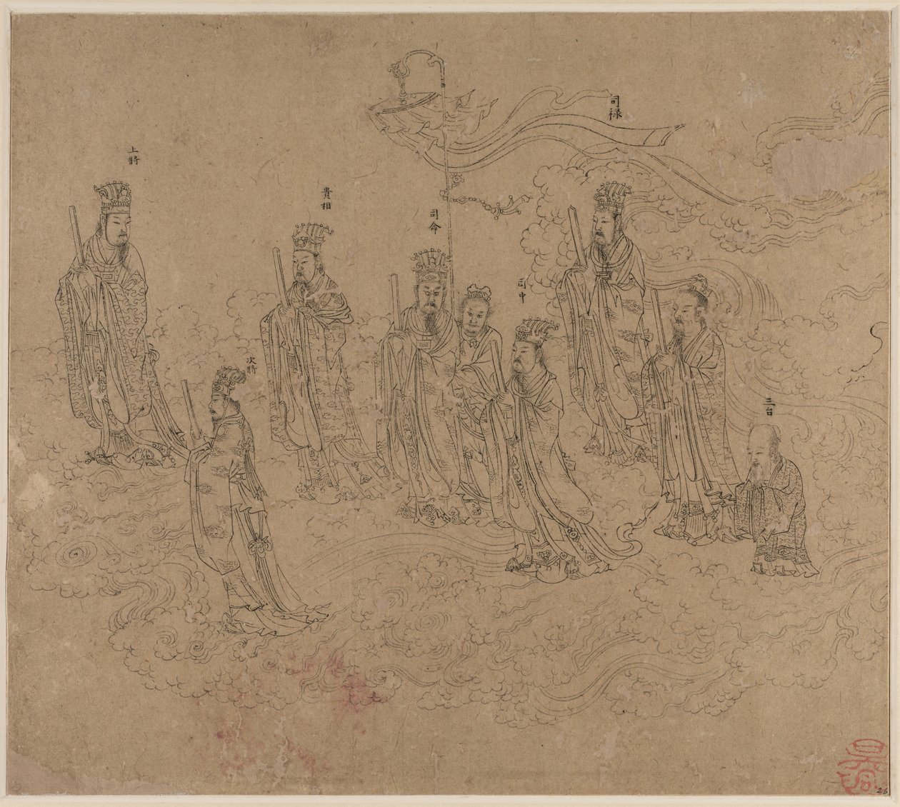 Album de thèmes taoïstes et bouddhistes : Procession de divinités taoïstes : Feuille 26 - Unknown artist