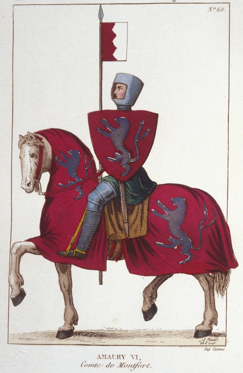 Amaury VI, comte de Montfort (v.1192-v. 1241), a perdu une partie des conquêtes de son père Simon IV Le Fort et cède ses droits sur le Sud au roi de France, Louis VIII. Gravure de 1830. - Unknown artist