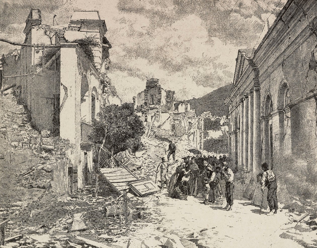 Parmi les ruines après le tremblement de terre dans la station balnéaire de Balliazzi, Italie - Unknown artist