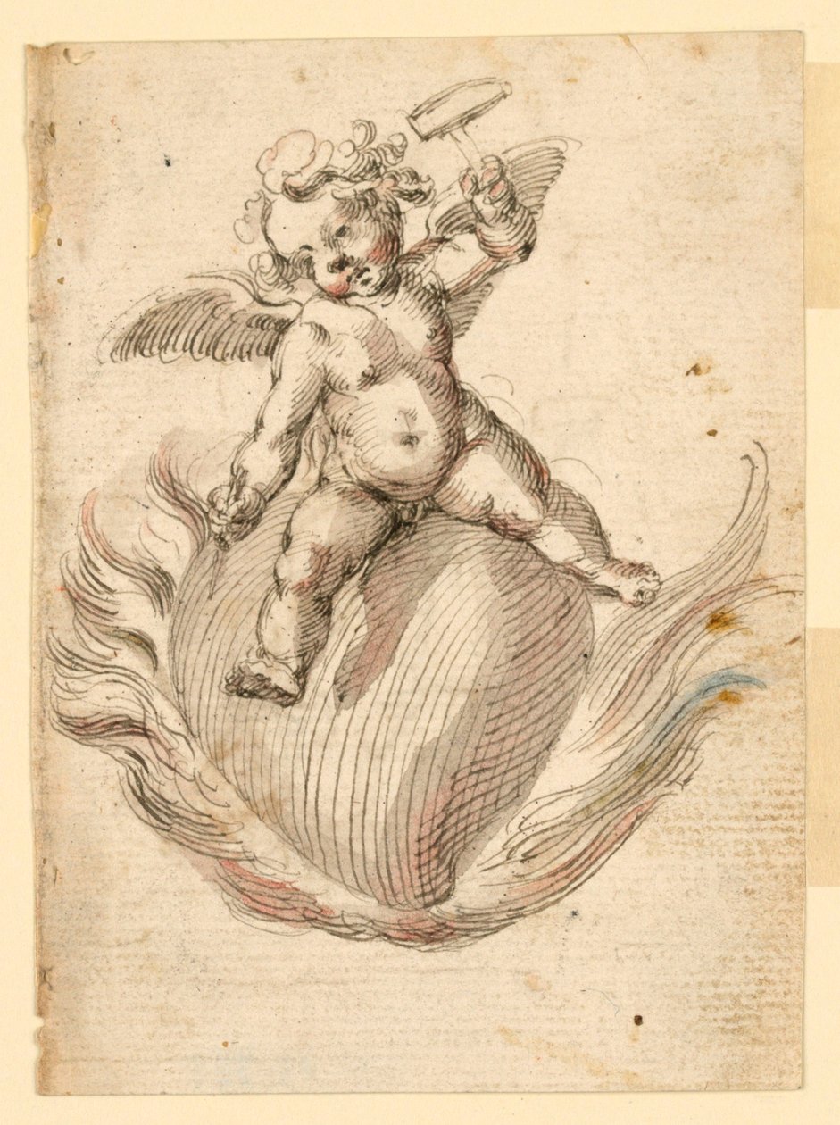 Un ange martelant un ciseau dans une bête en feu - Unknown artist