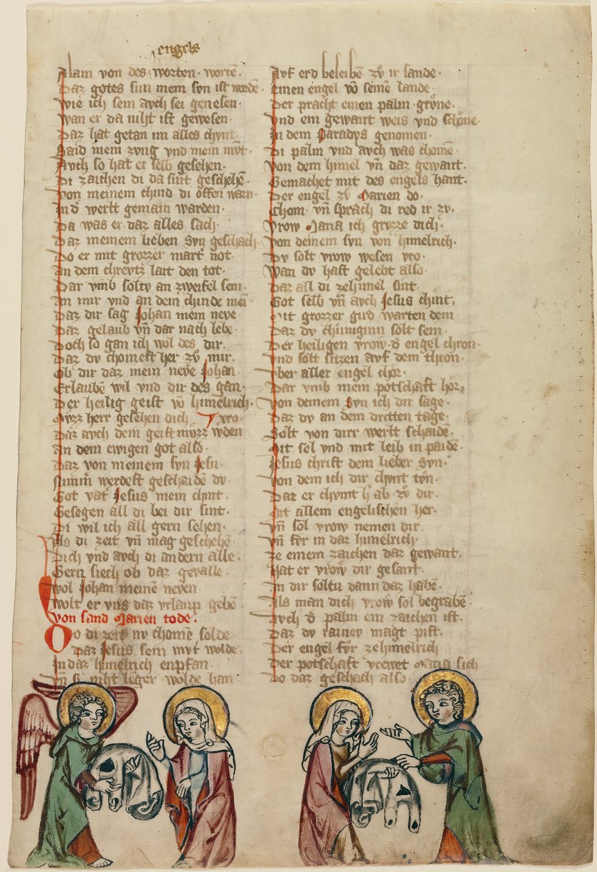Un ange présente à la Vierge le vêtement funéraire du Christ ; la Vierge montre le vêtement à saint Jean - Unknown artist