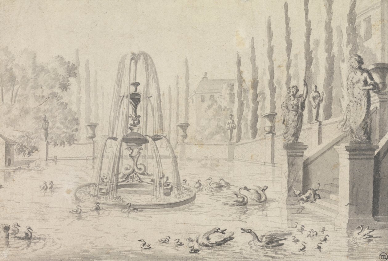 Un bassin ornemental et une fontaine - Unknown artist