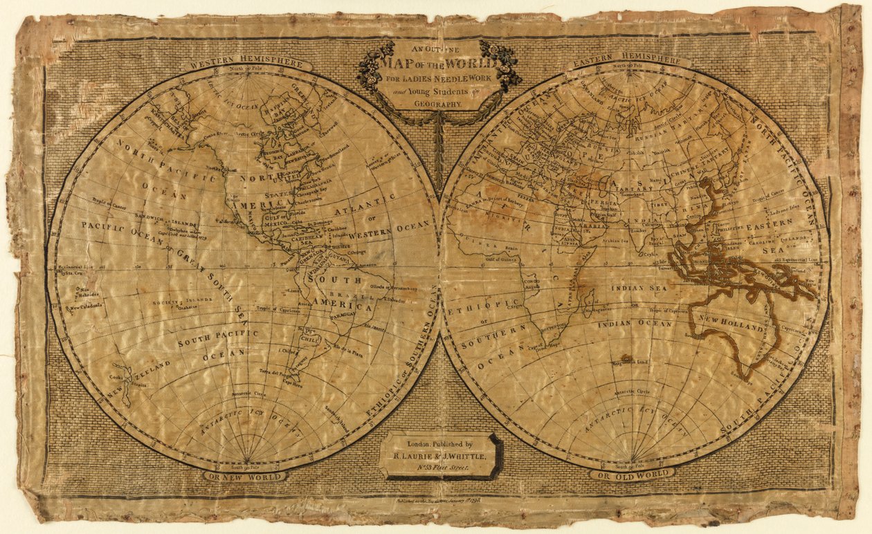 Carte du monde pour la broderie des dames et les jeunes étudiants en géographie - Unknown artist