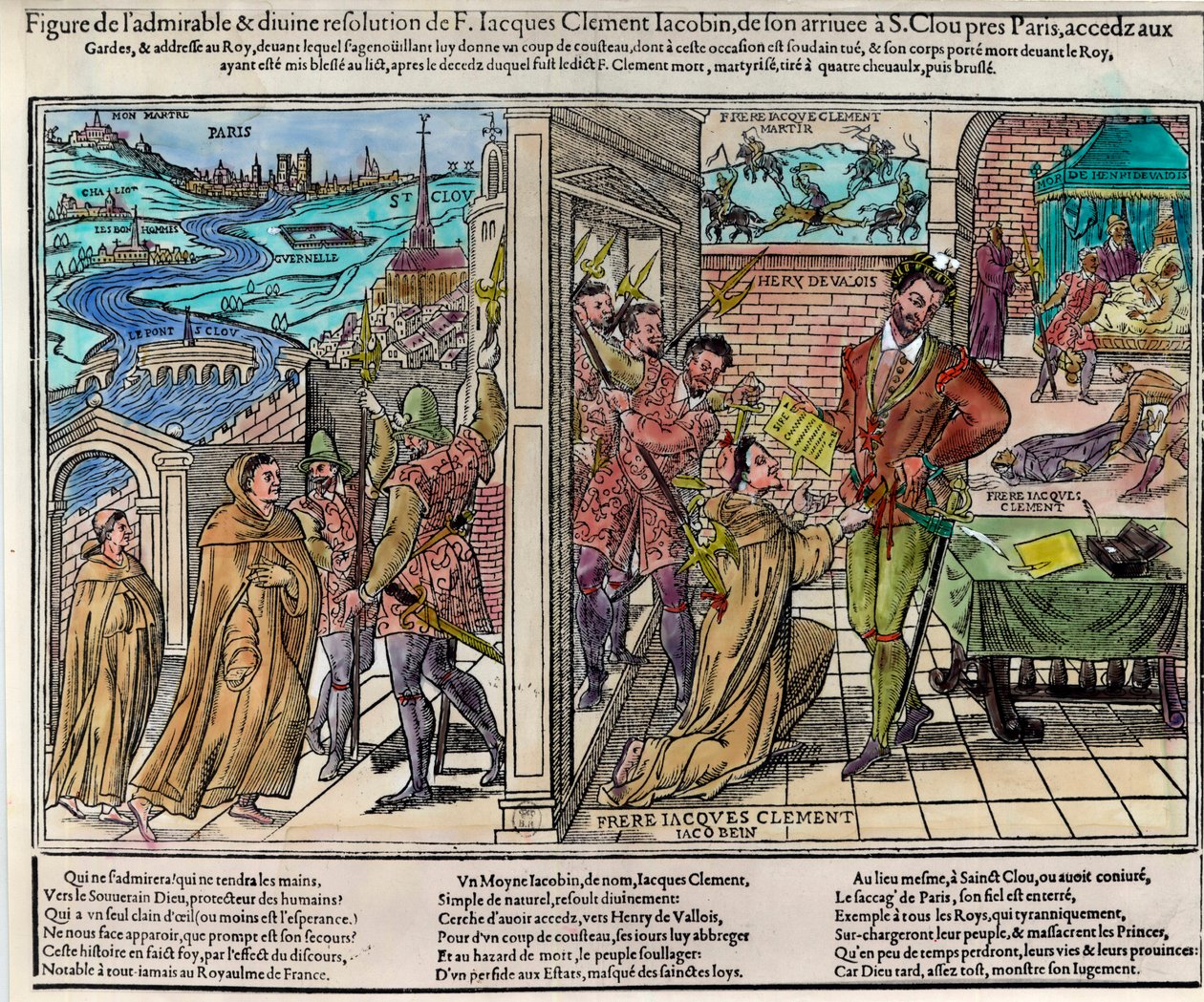 Assassinat du roi de France Henri III (1551-1589) par Jacques Clément (1567-1589), un religieux dominicain partisan de la Ligue catholique, le 1er août - Unknown artist