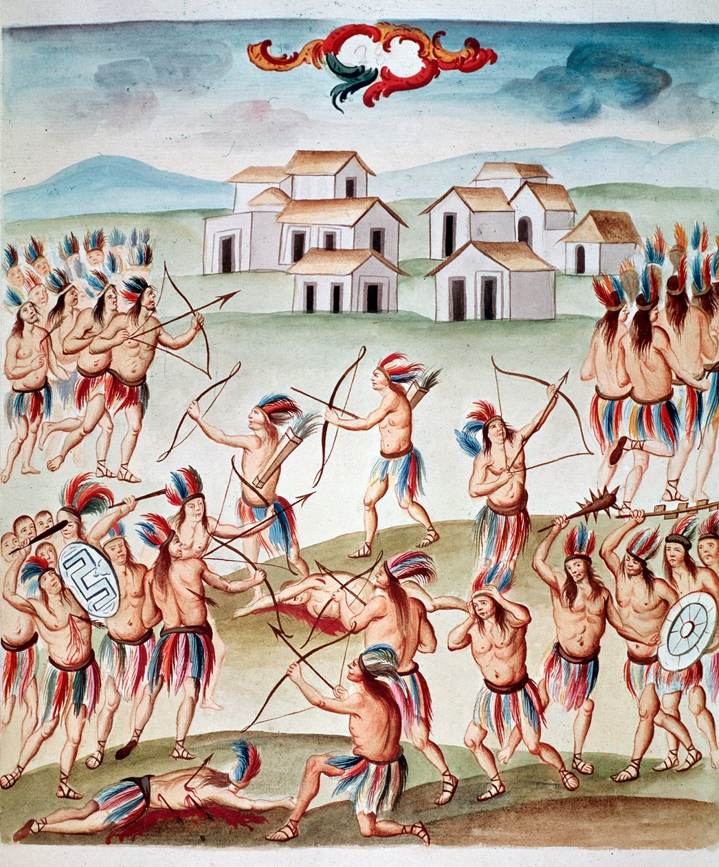 Scène de bataille, embuscades à Acolman, Mexique (aquarelle, vers 1770-1780) - Unknown artist