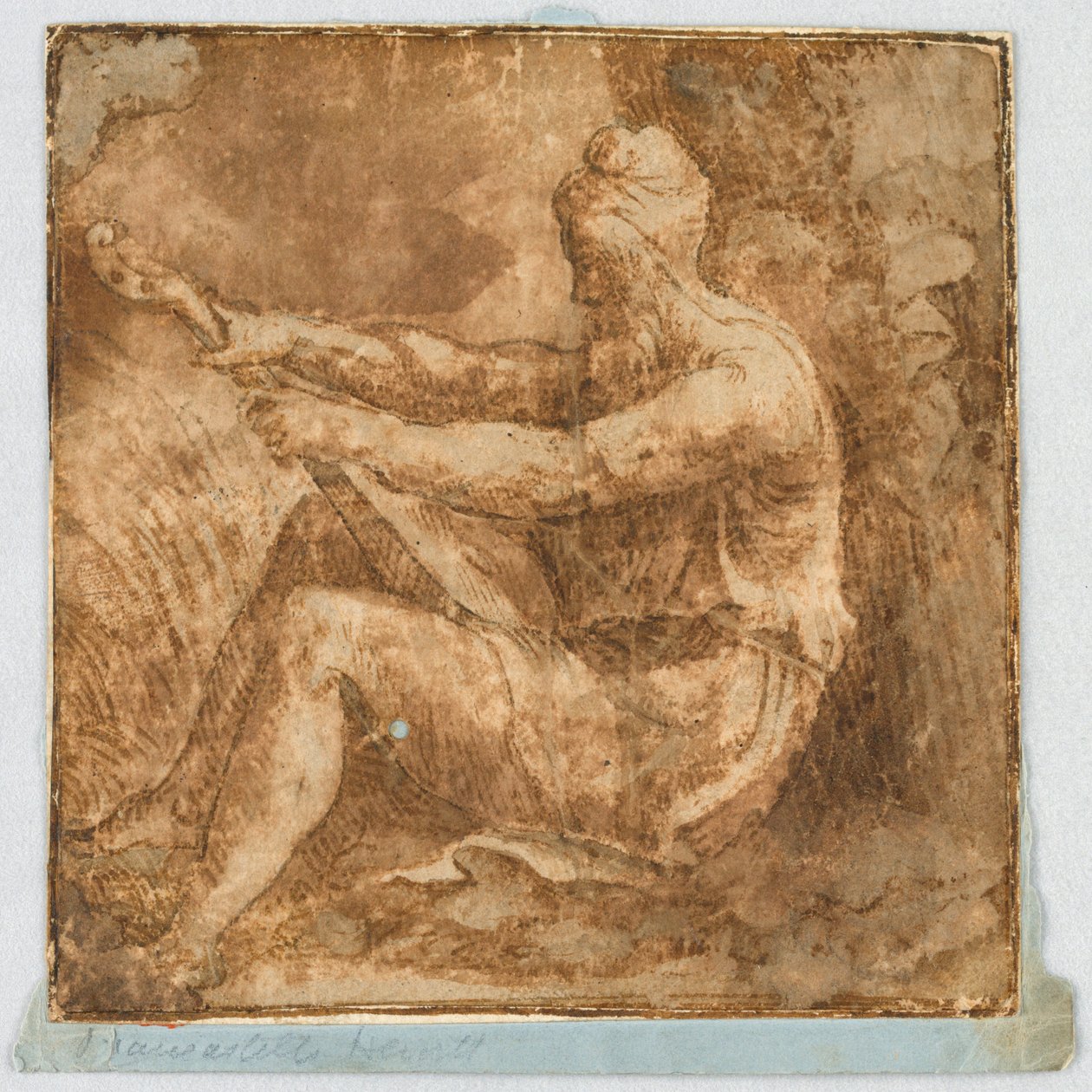 Homme barbu accordant un luth - Unknown artist