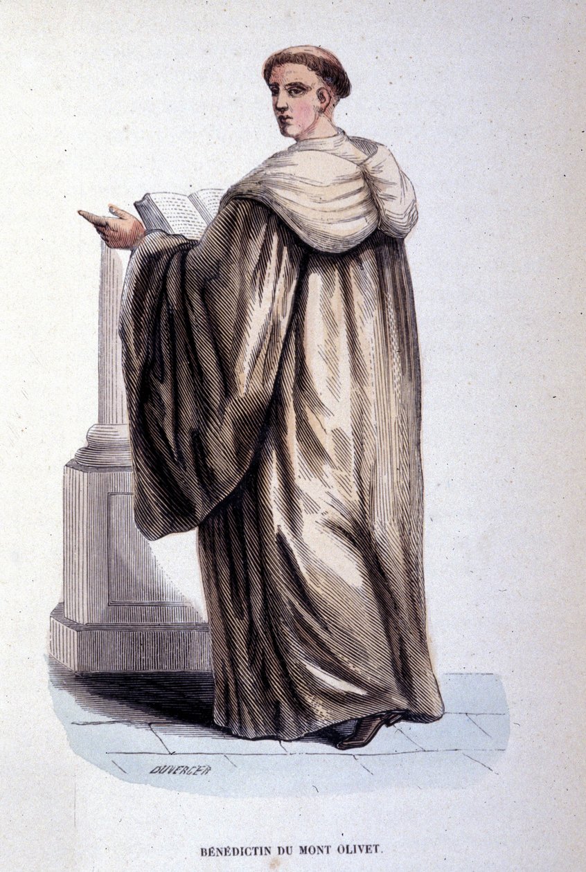Bénédictine du Mont-Olivet ou Olivétaine, ordre religieux fondé à Sienne au 14ème siècle. Gravure du 19ème siècle. Coll. privée, Milan. - Unknown artist