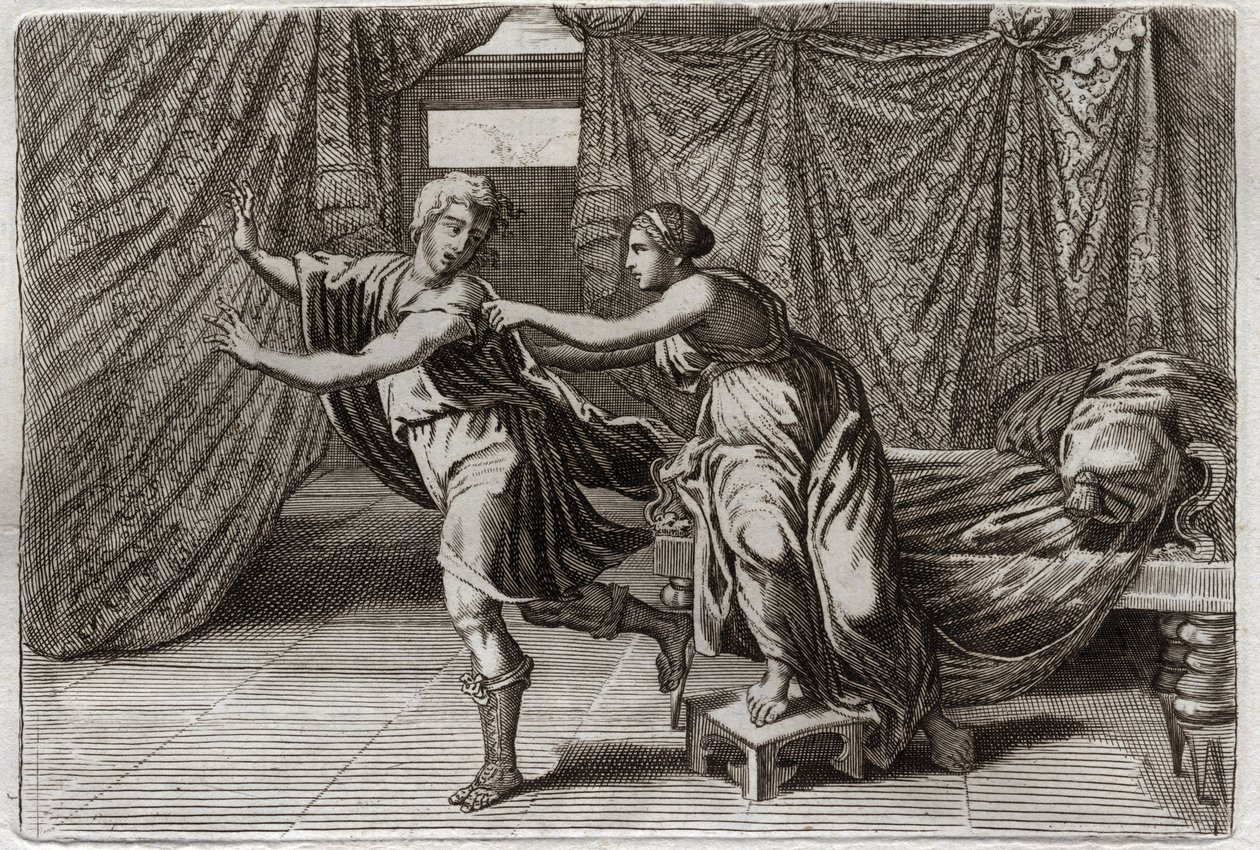 Bible de Royaumont, Ancien Testament : Chasteté de Joseph. Joseph sollicité par la femme de Putiphar, et emprisonné. Illustration de 1811. - Unknown artist