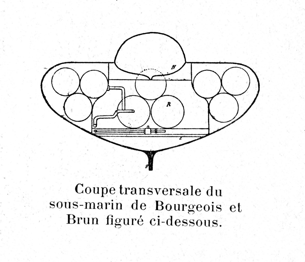 Plan représentant en coupe le sous-marin français Bourgeois et brun - Unknown artist
