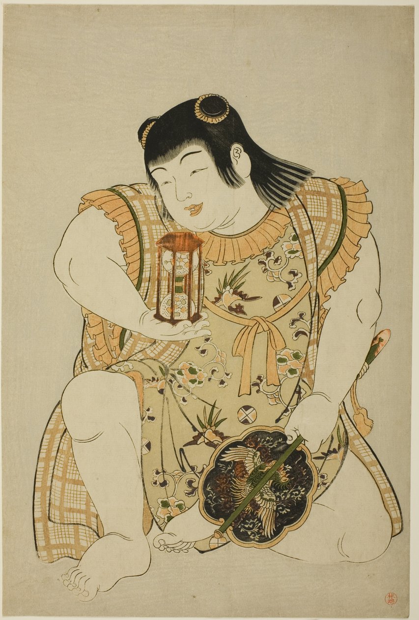 Garçon tenant un sablier et un éventail chinois - Unknown artist
