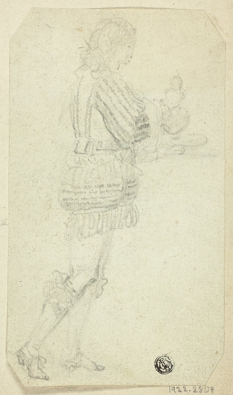 Garçon en costume historique portant un objet - Unknown artist