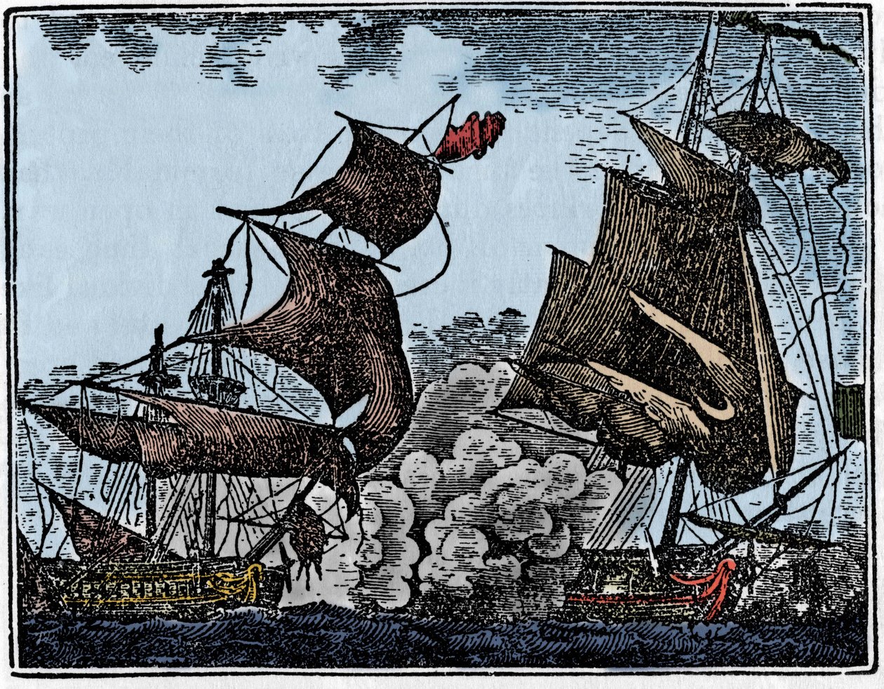 Le capitaine Thy attaque un galion indien (collision) - Unknown artist