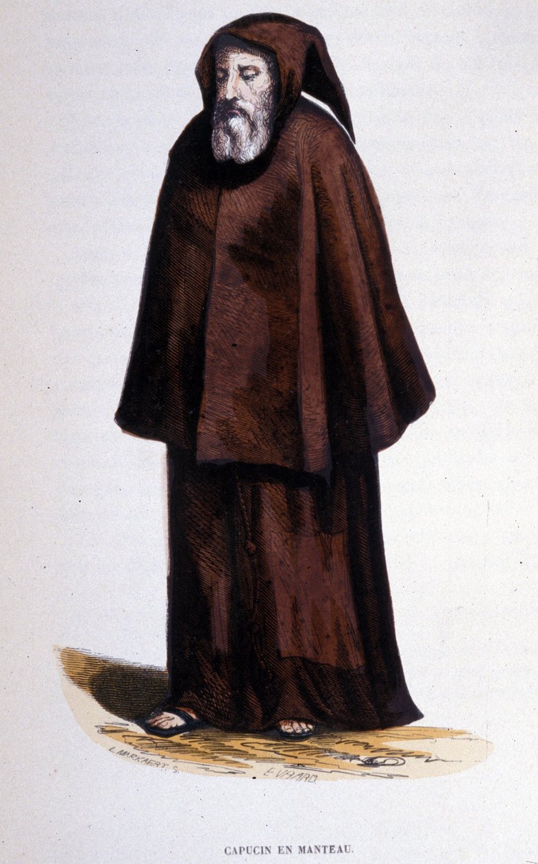 Capucin en manteau, gravure d