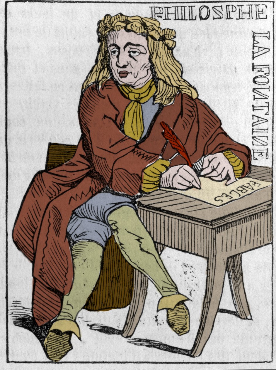 Carte à jouer de la République française (1793) publiée à la Convention nationale le 21/09/1792, après la chute des royaumes : le personnage du philosophe sous les traits de Jean de la Fontaine (1621-1695) poète français. Dans "Le magasin pittoresque" - Unknown artist