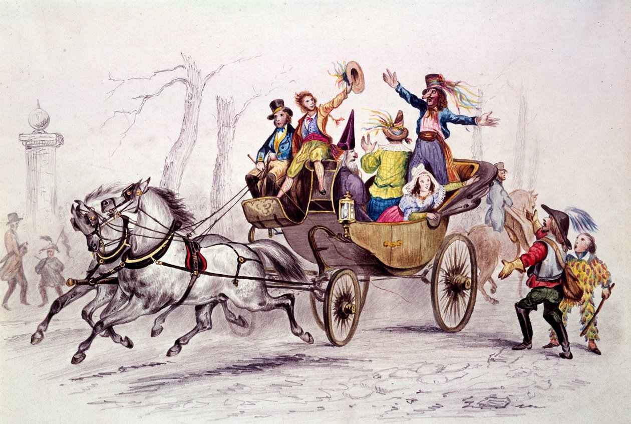 Carnaval. Fêtards déguisés sur un char - Unknown artist