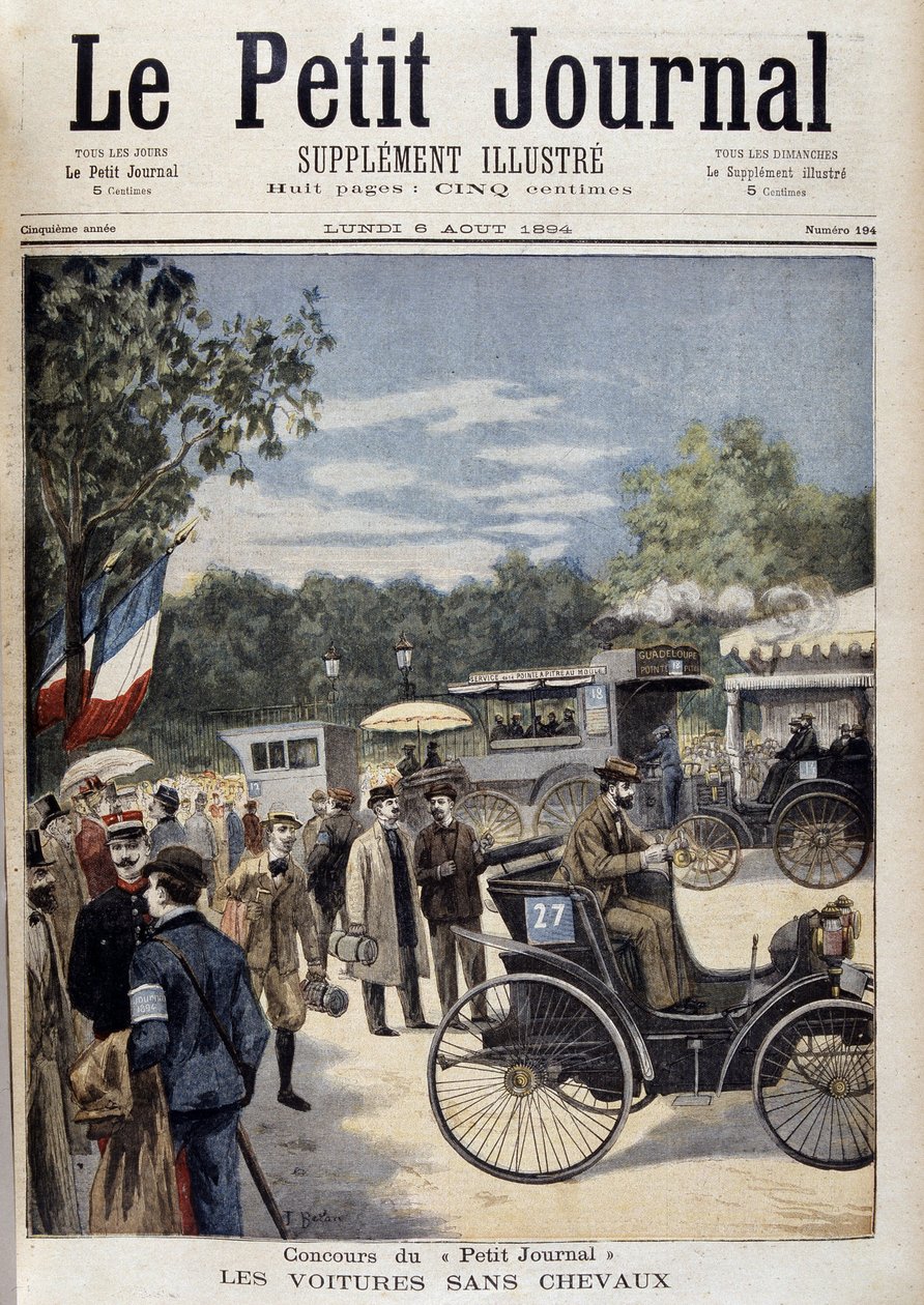 Voitures sans chevaux, première voiture Panhard Levassor - couverture. "Le Petit Journal" du 6 août - Unknown artist