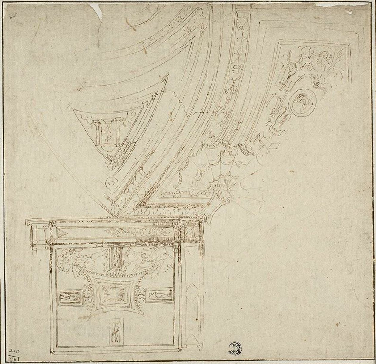 Décoration de plafond avec grotesques - Unknown artist