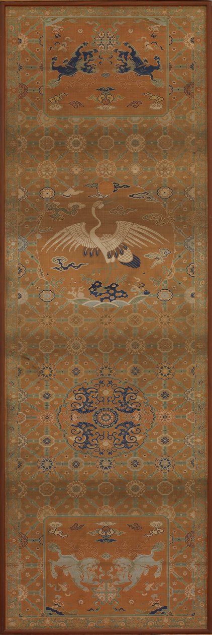 Housse de chaise avec une grue, des lions, des dragons, des symboles de bon augure et des motifs floraux - Unknown artist