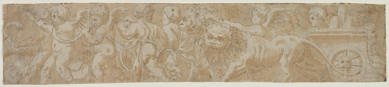 Char tiré par des lions avec amorini (recto) - Unknown artist