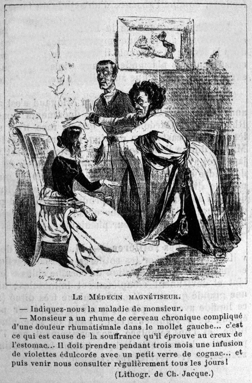 Charlatanisme : satire sur la consultation des magnétiseurs hypnotiseurs pour traiter les maladies. D